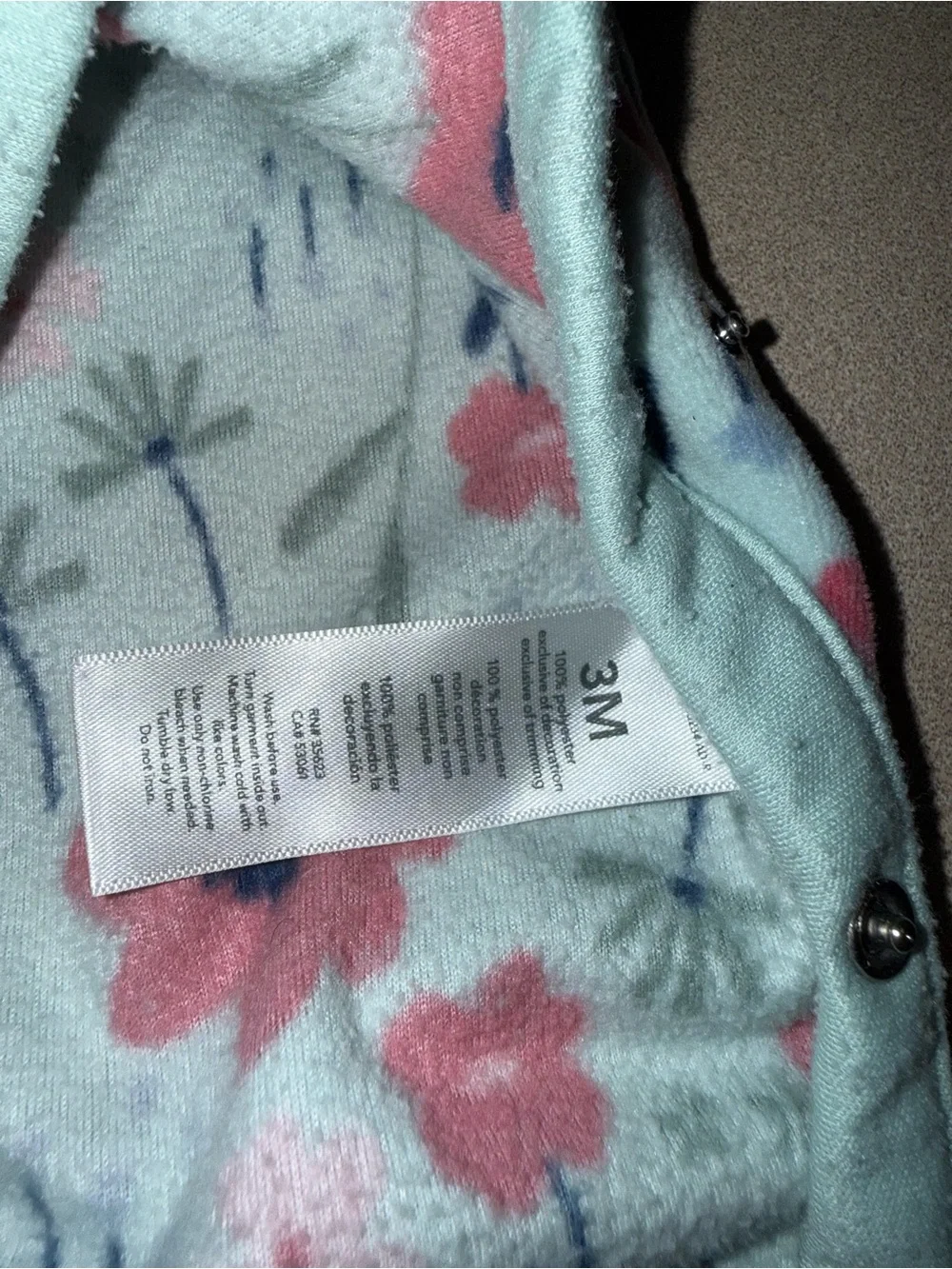 Carter’s baby girl size 3 months floral warm pajamas blue pink